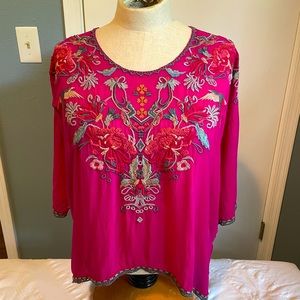 Johnny Was embroidered blouse, medium